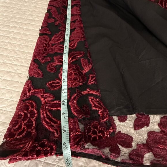 Dress The Population Sequin Floral Lace Fernanda Gown Strapless Burgundy, XL - Picture 11 of 11